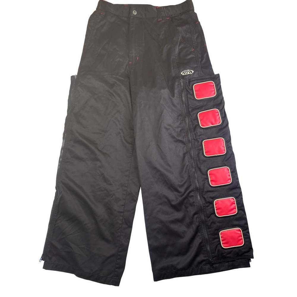Vintage MacGear Wide Leg Rave Pants Black Red Reflective Cyber Goth Y2K Size 36